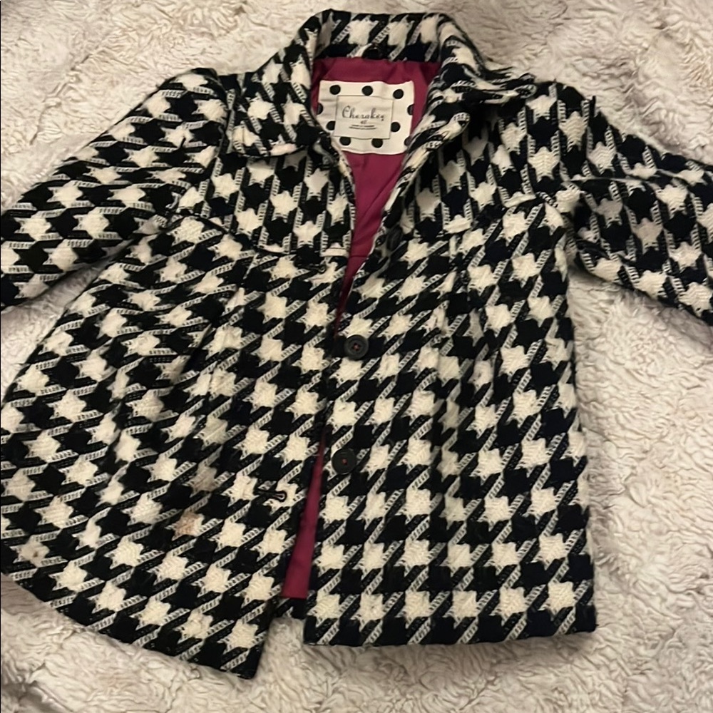 Cherokee Black and White Houndstooth Pea Coat